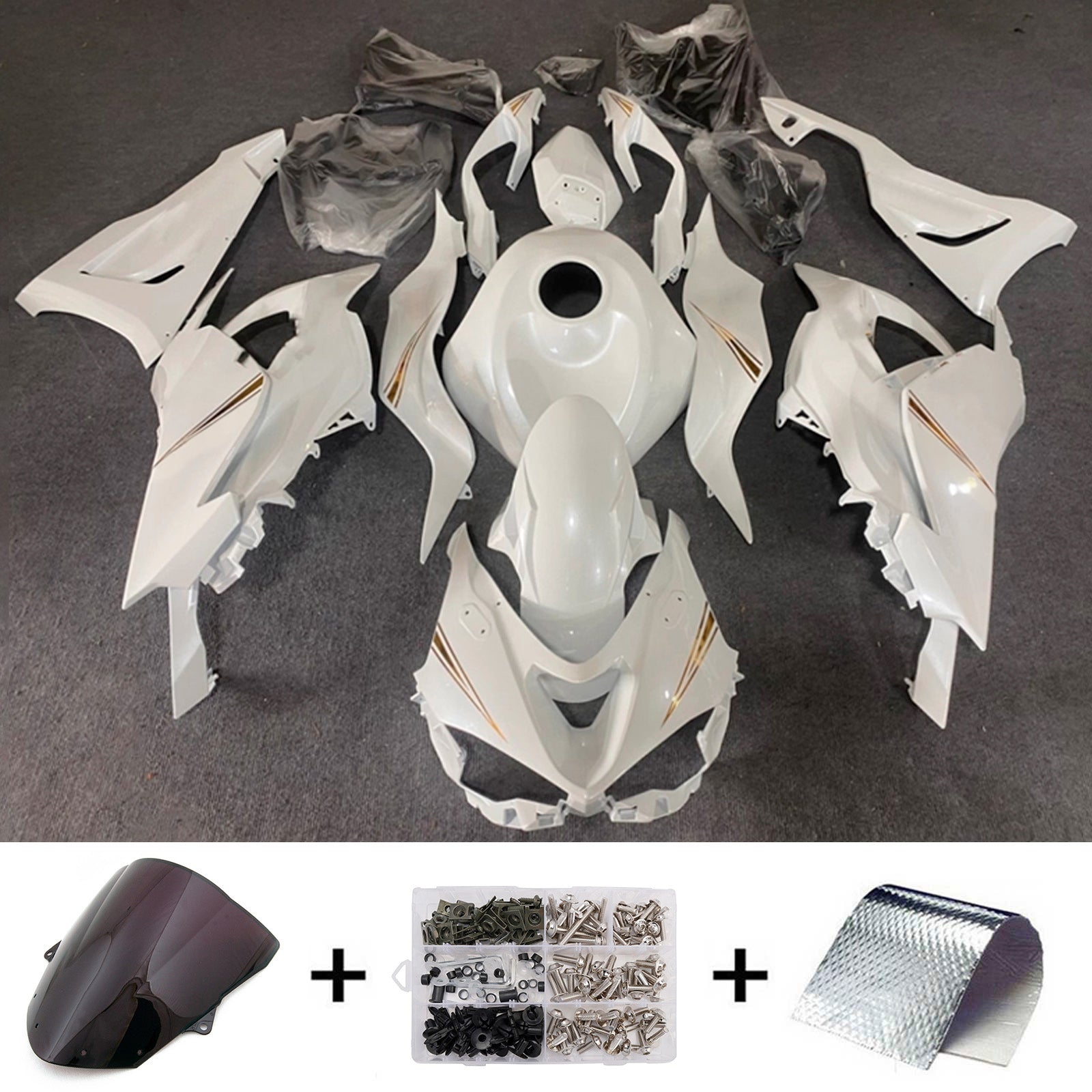 keiwhite専用 Amotopart 2024-2026 Kawasaki ZX-6R White Gray Fairing Kit