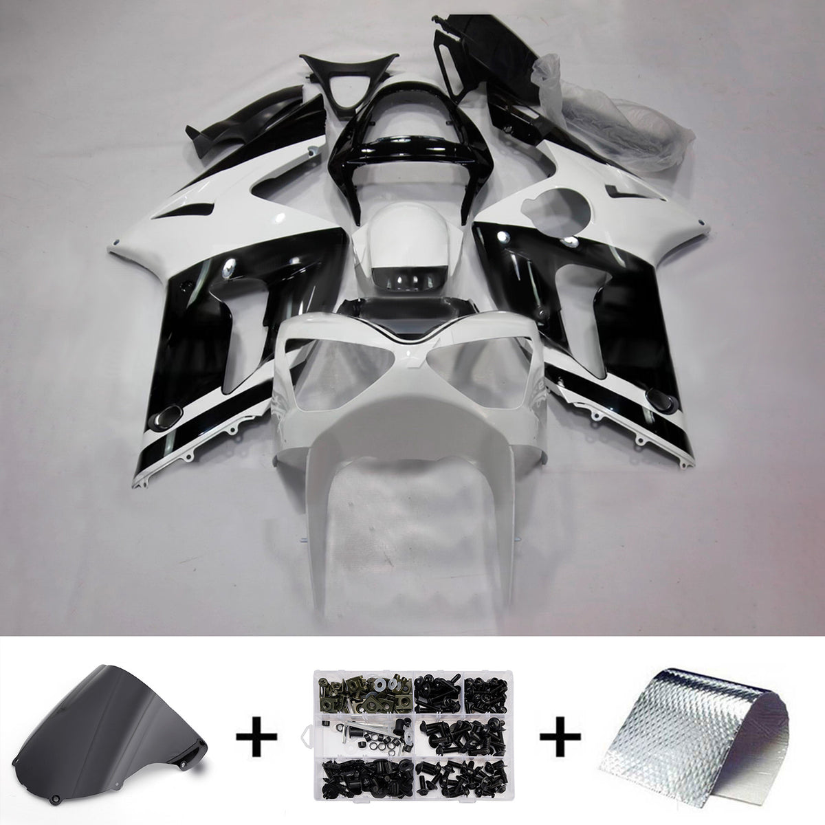 Amotopart 2003-2004 Kawasaki ZX-6R 636 Black Gray Fairing Kit