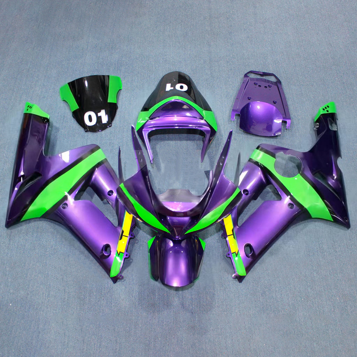 Amotopart 2003–2004 Kawasaki ZX-6R 636 Grau Schwarz Verkleidungsset
