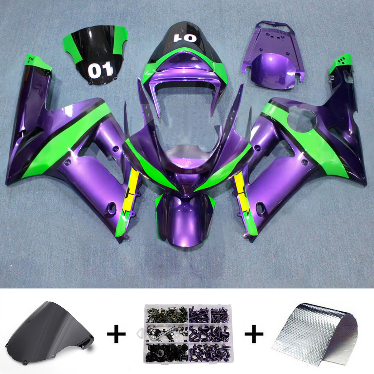 Amotopart 2003–2004 Kawasaki ZX-6R 636 Grau Schwarz Verkleidungsset