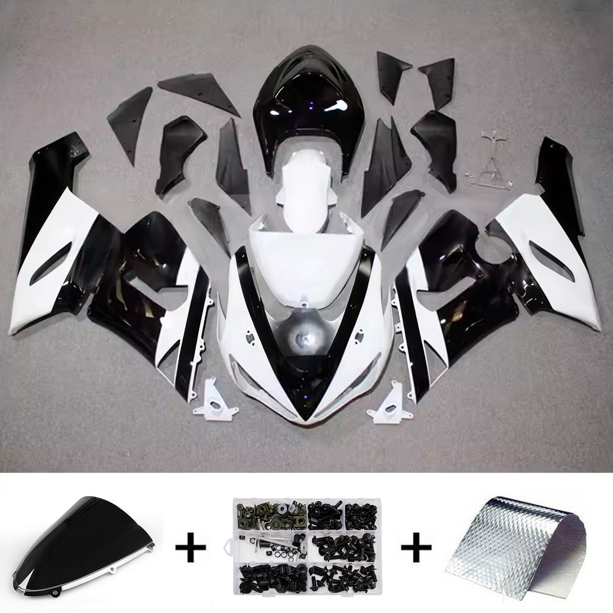 Amotopart 2005-2006 Kawasaki ZX-6R 636 bílá černá sada kapotáže