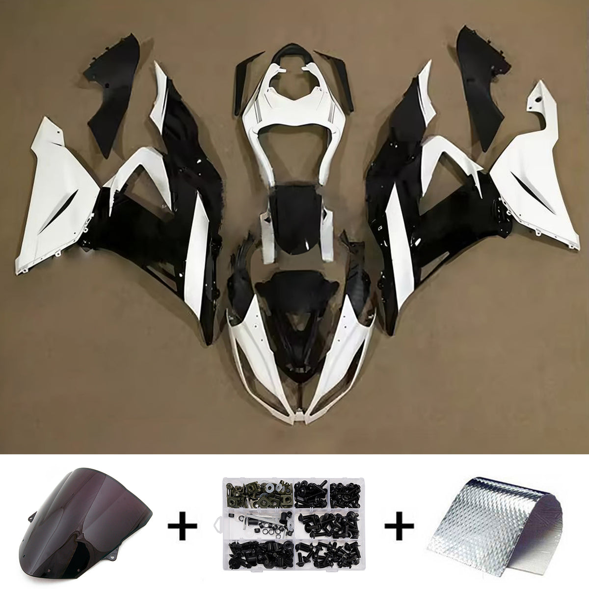 Zestaw owiewek Amotopart 2013-2018 Kawasaki ZX-6R 636 z białego czarnego złota