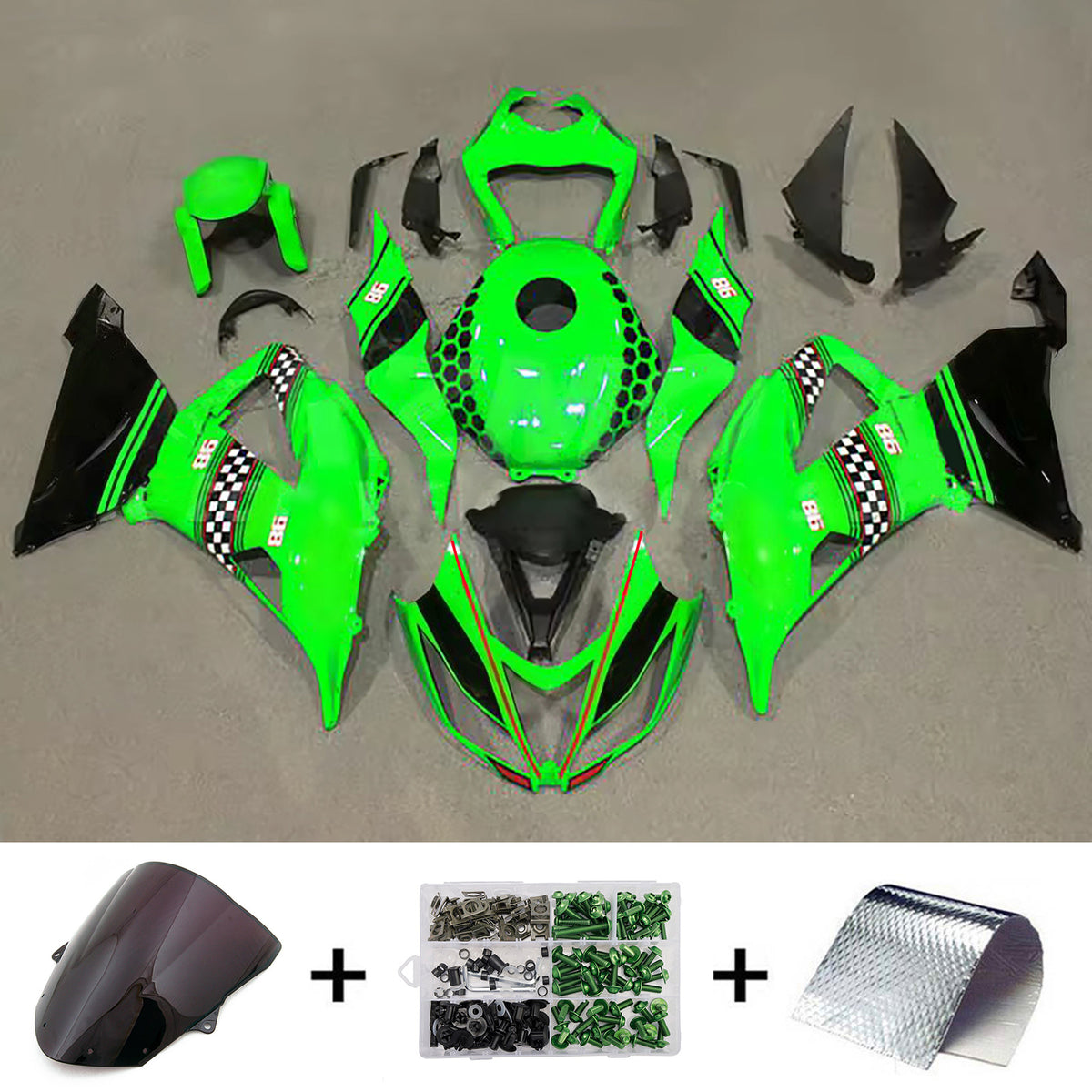 Amotopart 2013-2018 Kawasaki ZX-6R 636 Green Black Fairing Kit