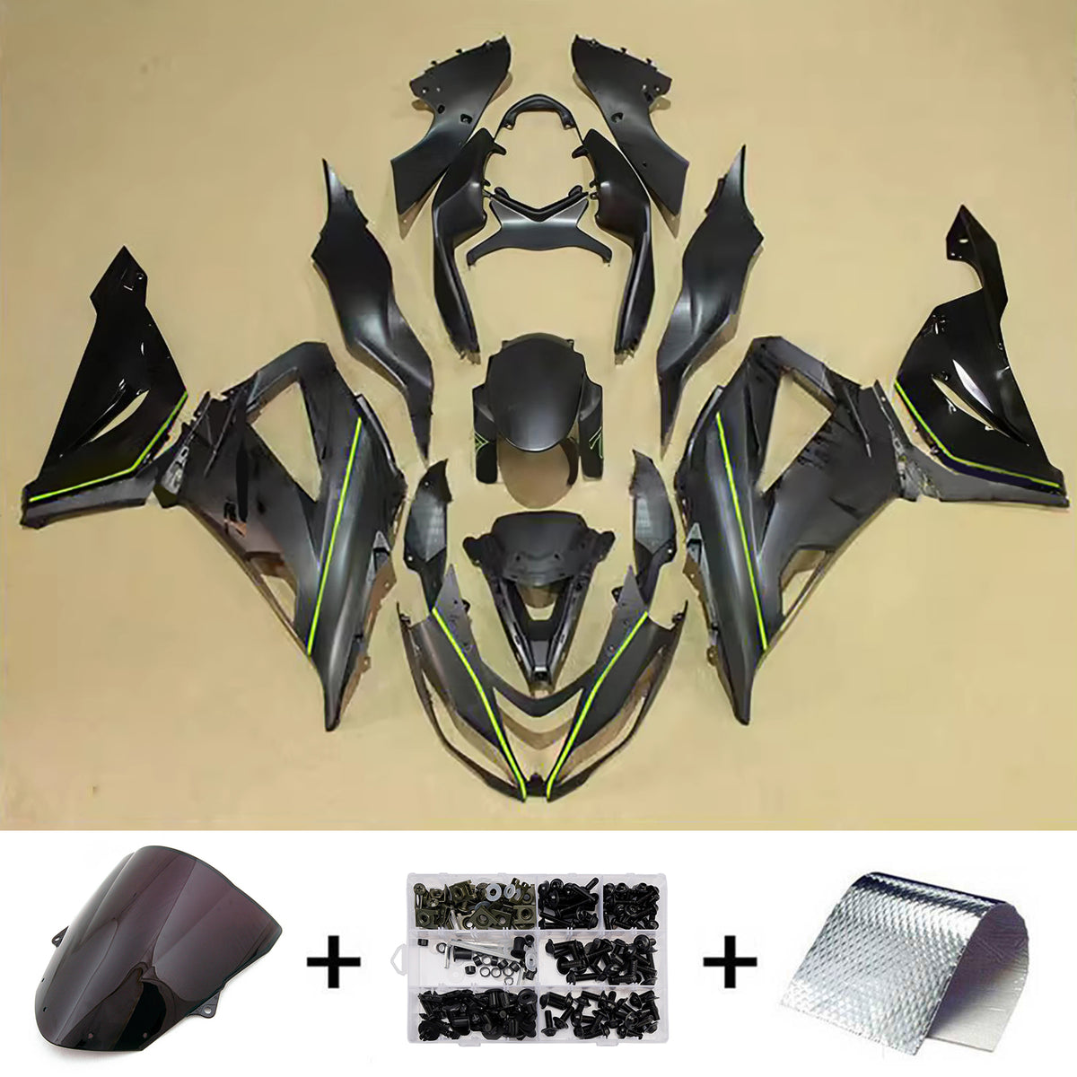 Amotopart 2013-2018 Kawasaki ZX-6R 636 Zestaw owiewek czarno-złotych żółtych