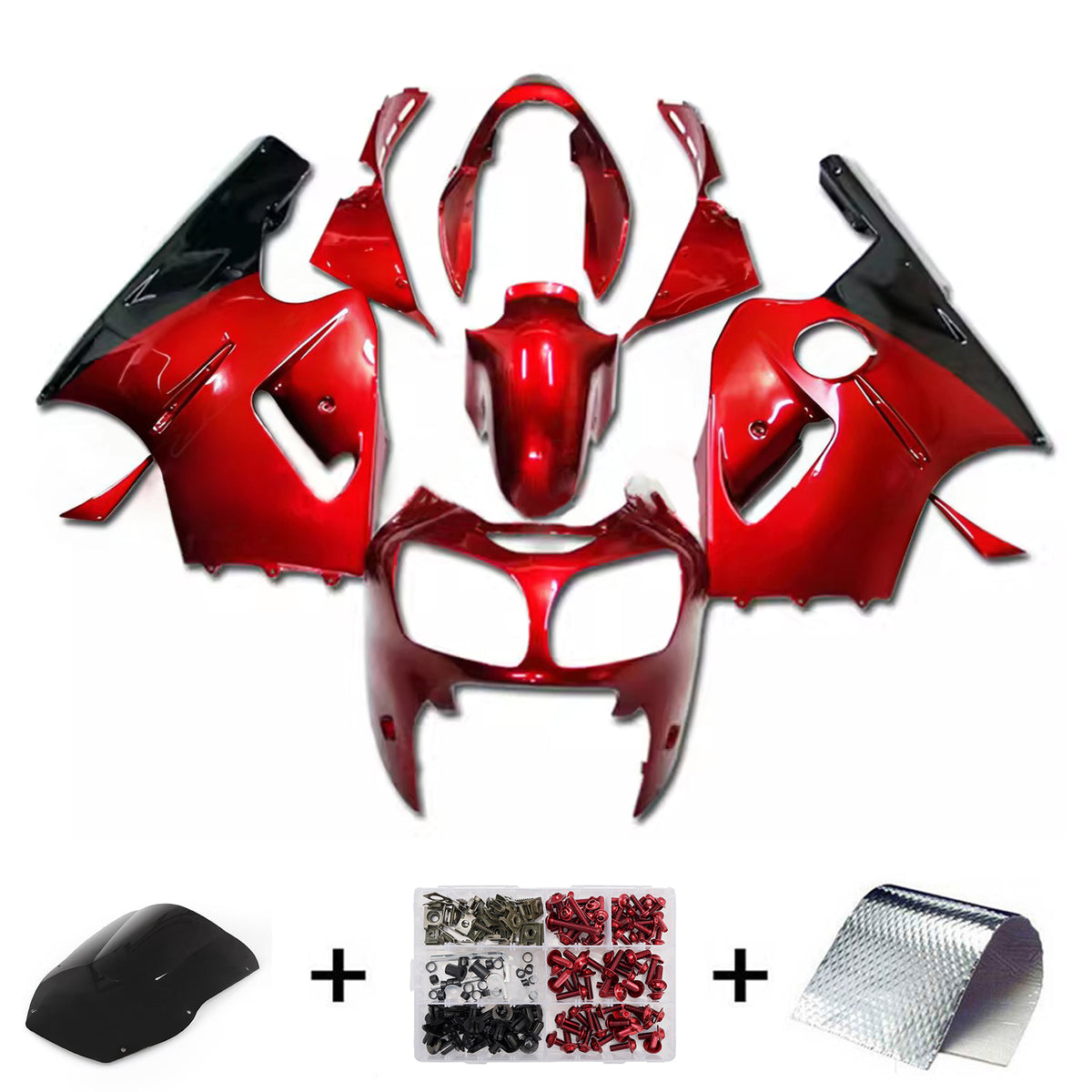 Amotopart 2000-2001 Kawasaki ZX-12R Black Red Fairing Kit