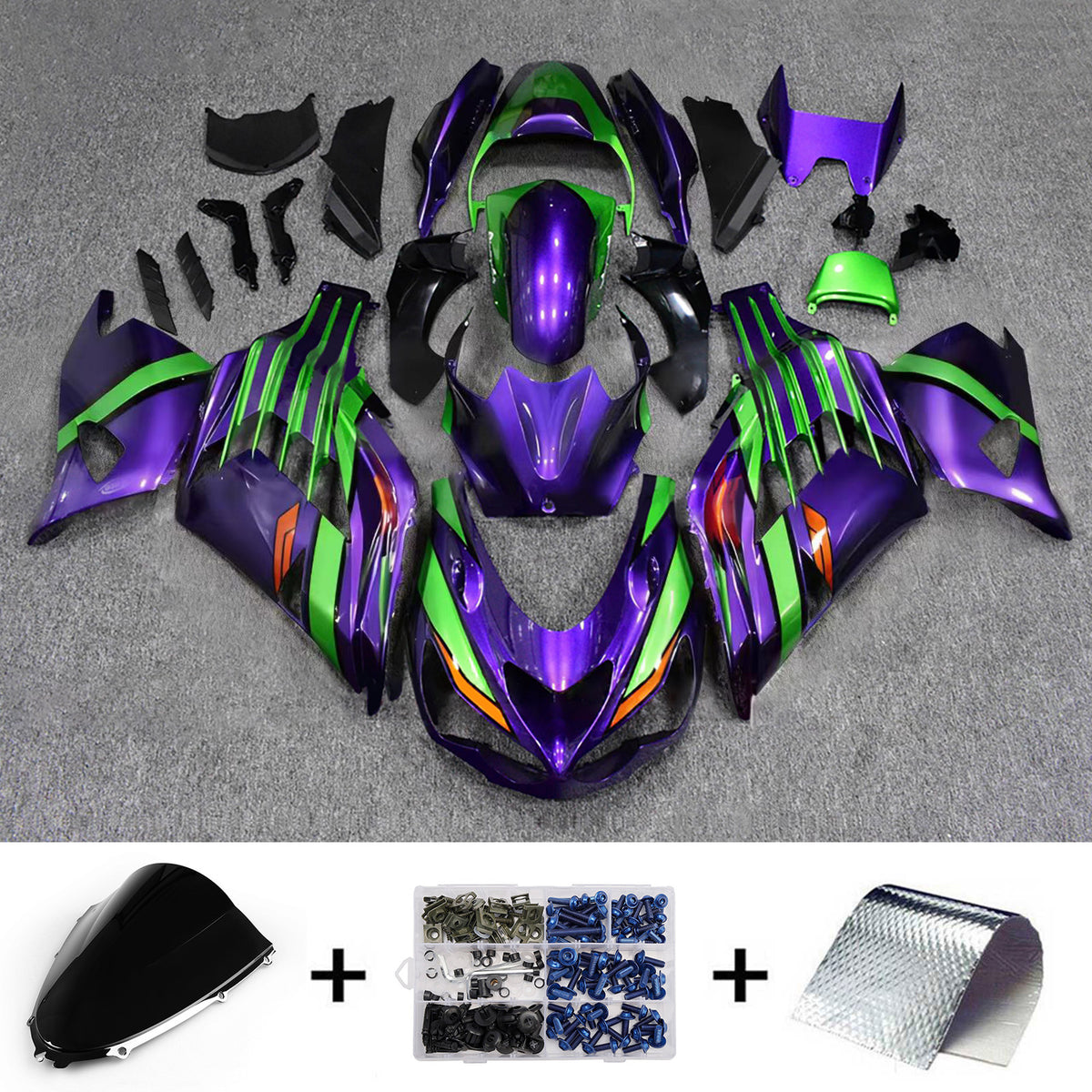 Amotopart 2012-2026 Kawasaki ZX-14R ZZR1400 Purple Green Black Fairing Kit