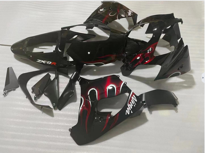 Amotopart Kawasaki 2002-2003 ZX9R  Red Black Mix Fairing Kit