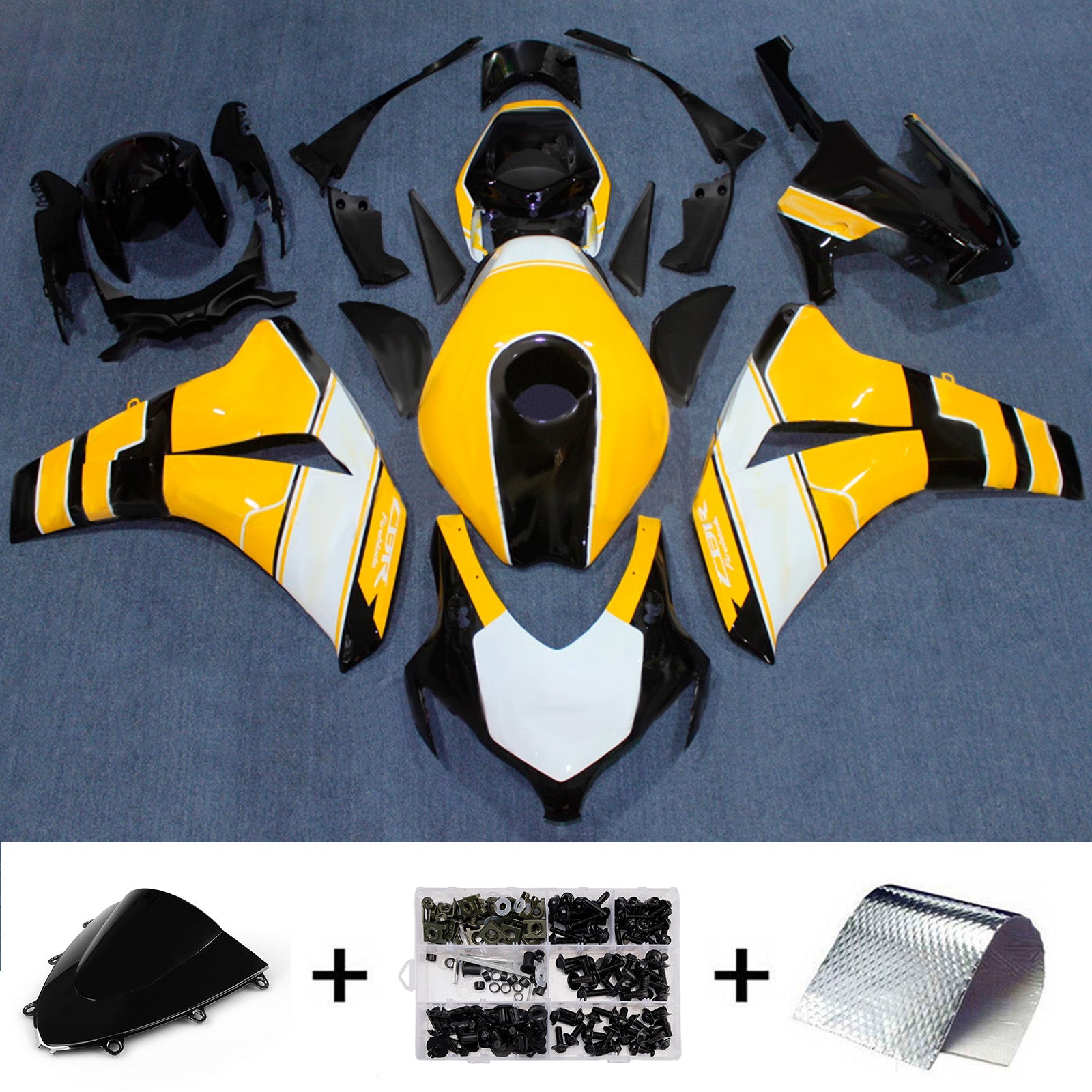 Amotopart 2008-2011 Honda CBR1000RR White/Black/Yellow Fairing Kit