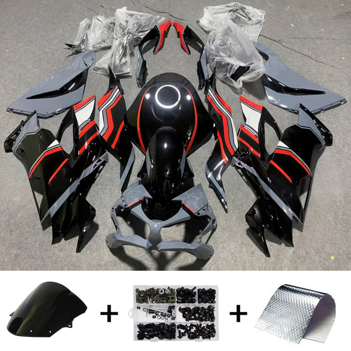 Amotopart 2019-2023 Kawasaki ZX-6R Red Black Fairing Kit