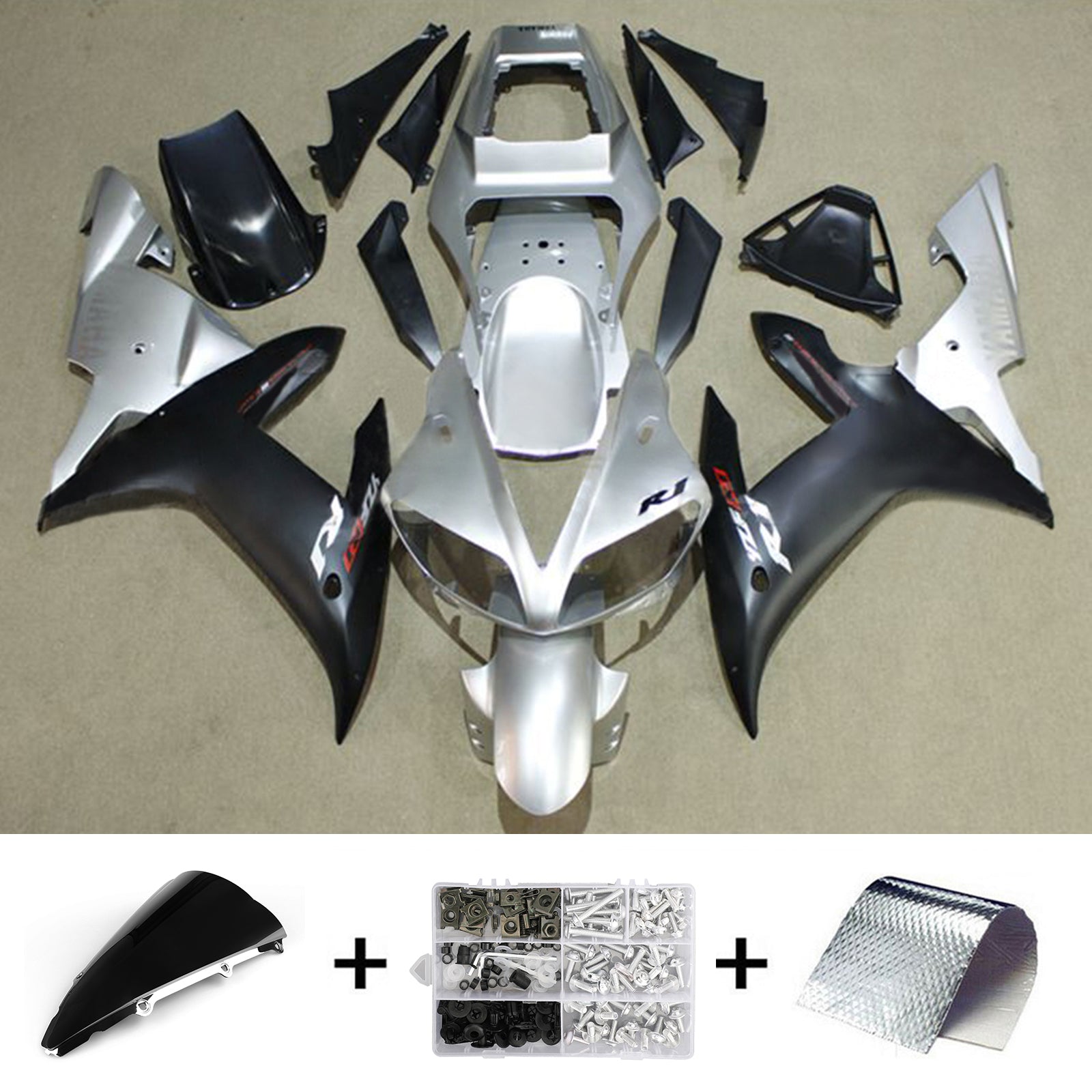 Amotopart 2002-2003 YZF-R1 ヤマハ ブラック&シルバー フェアリングキット