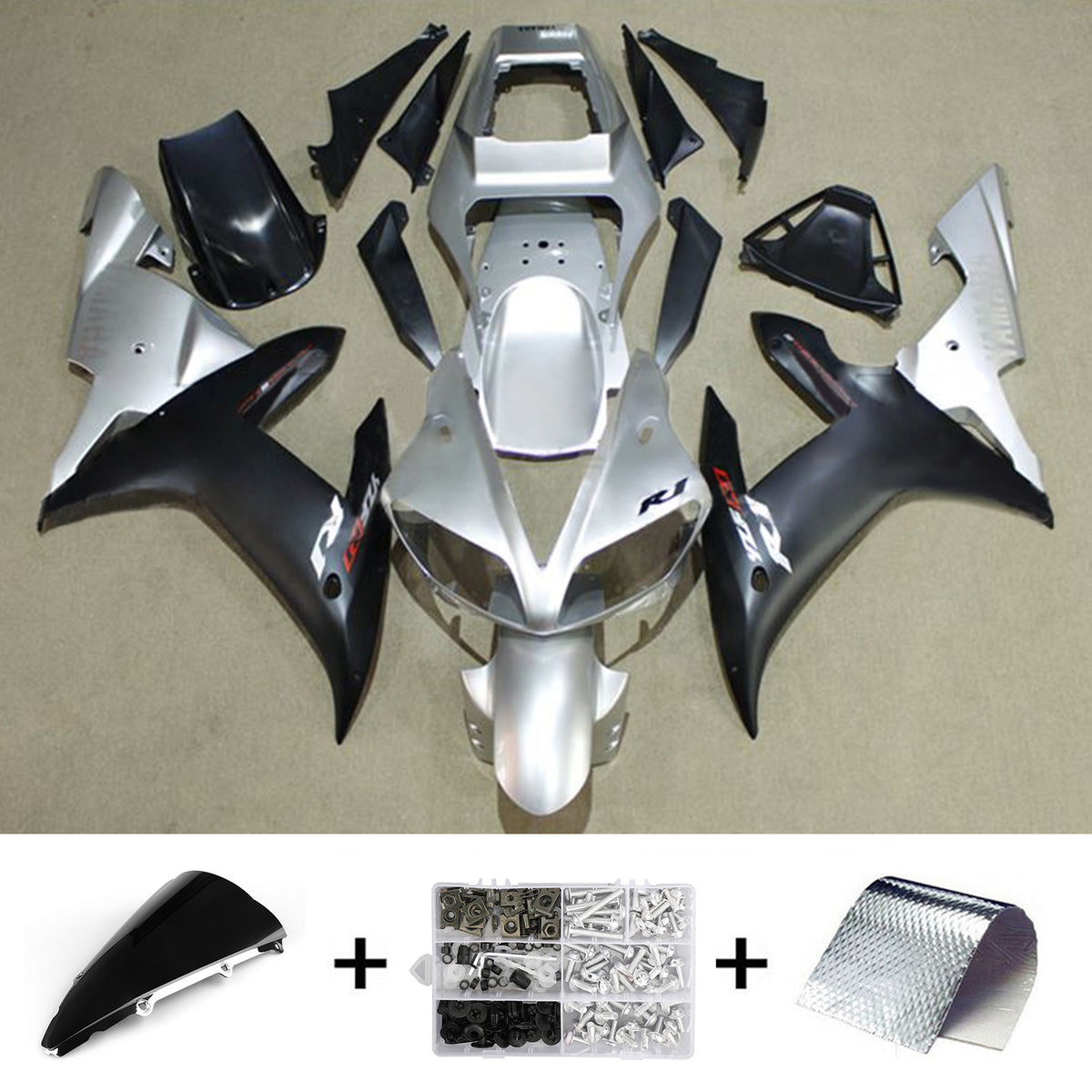 Amotopart 2002-2003 YZF-R1 Yamaha Black&Silver Fairing Kit