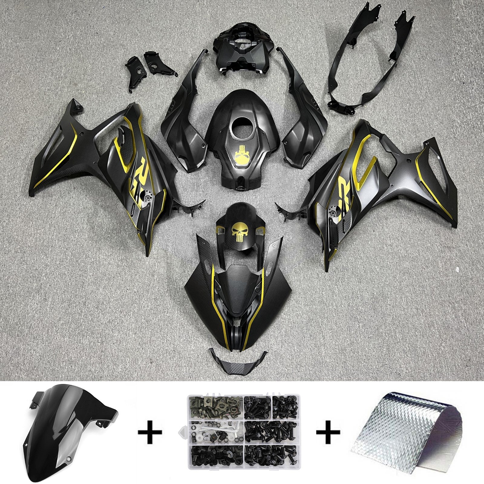 Amotopart 2023-2024 BMW S1000RR  Carbon Fiber Pattern Gold Fairing Kit