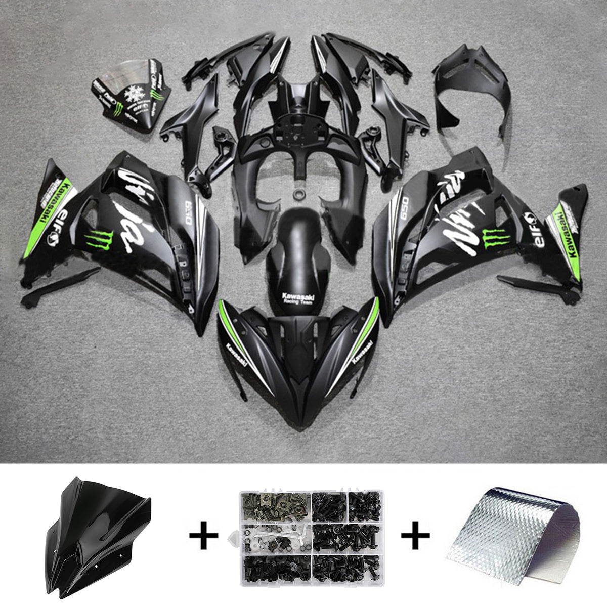 Amotopart 2017-2019 Kawasaki ER6F/Ninja 650R Kit de carénage Style4 noir et vert