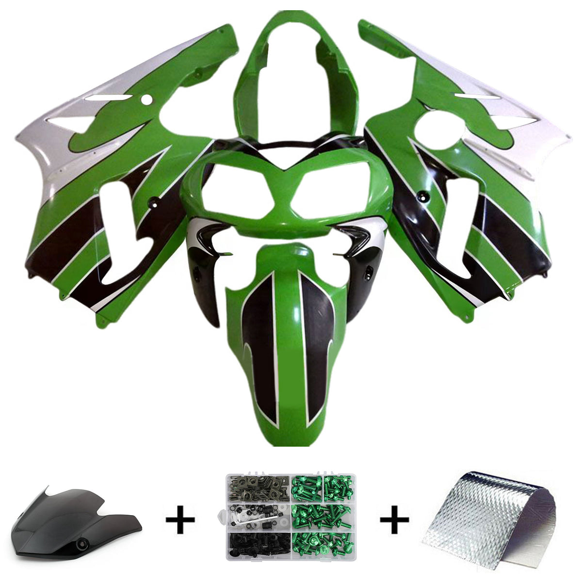 Amotopart 2002-2005 Kawasaki ZX-12R Gray White Black Green Fairing Kit