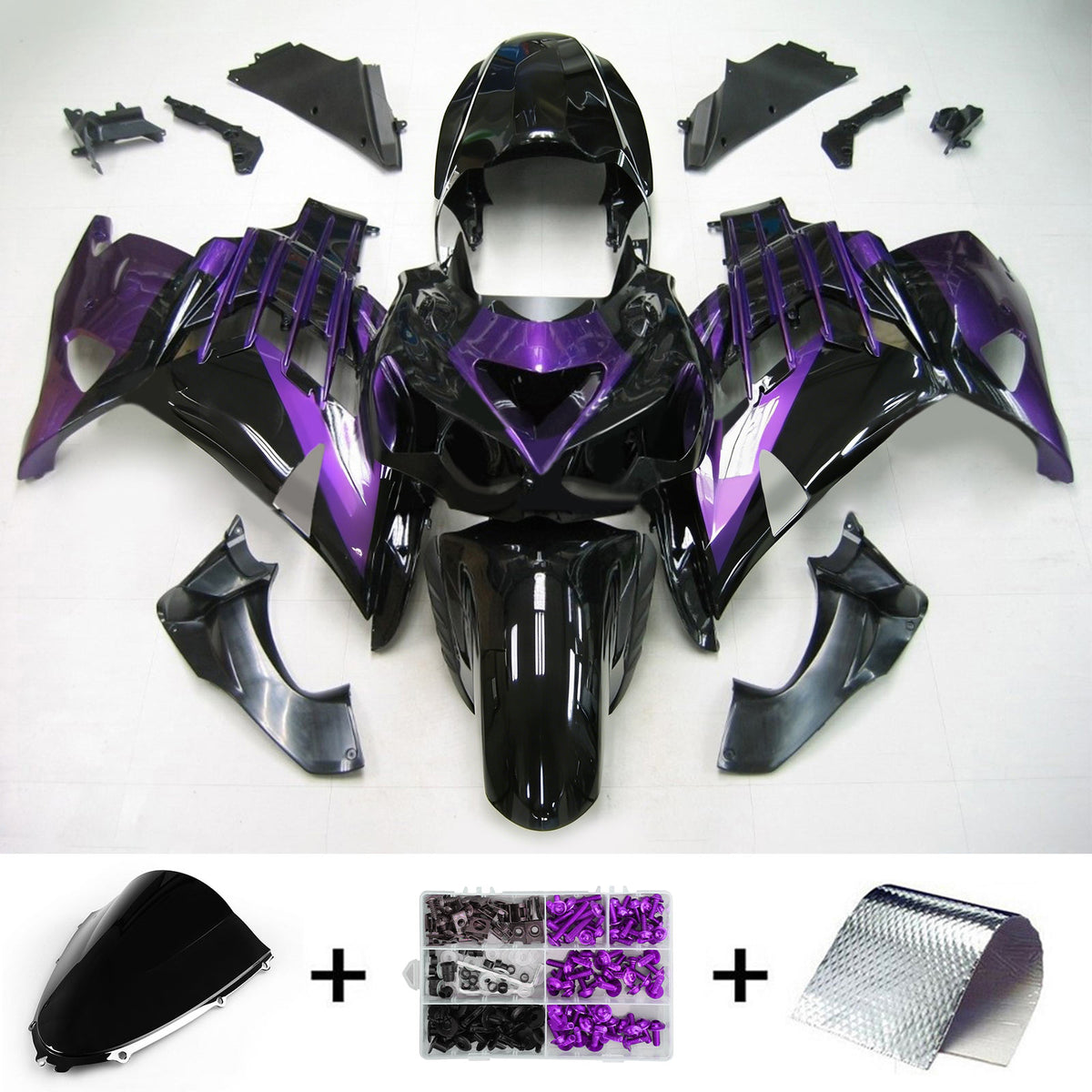 Amotopart 2012-2026 Kawasaki ZX-14R ZZR1400 Grå Sort Lilla Fairing Kit