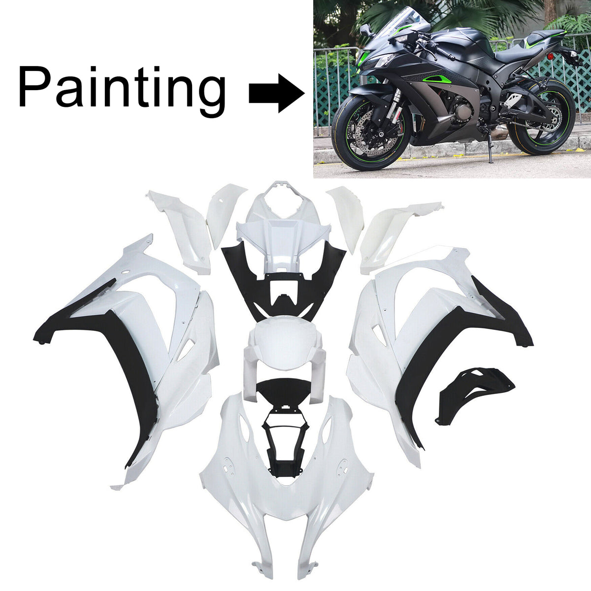Amotopart 2016–2020 Kawasaki ZX-10R Grau Blau Grün Schwarz Verkleidungsset