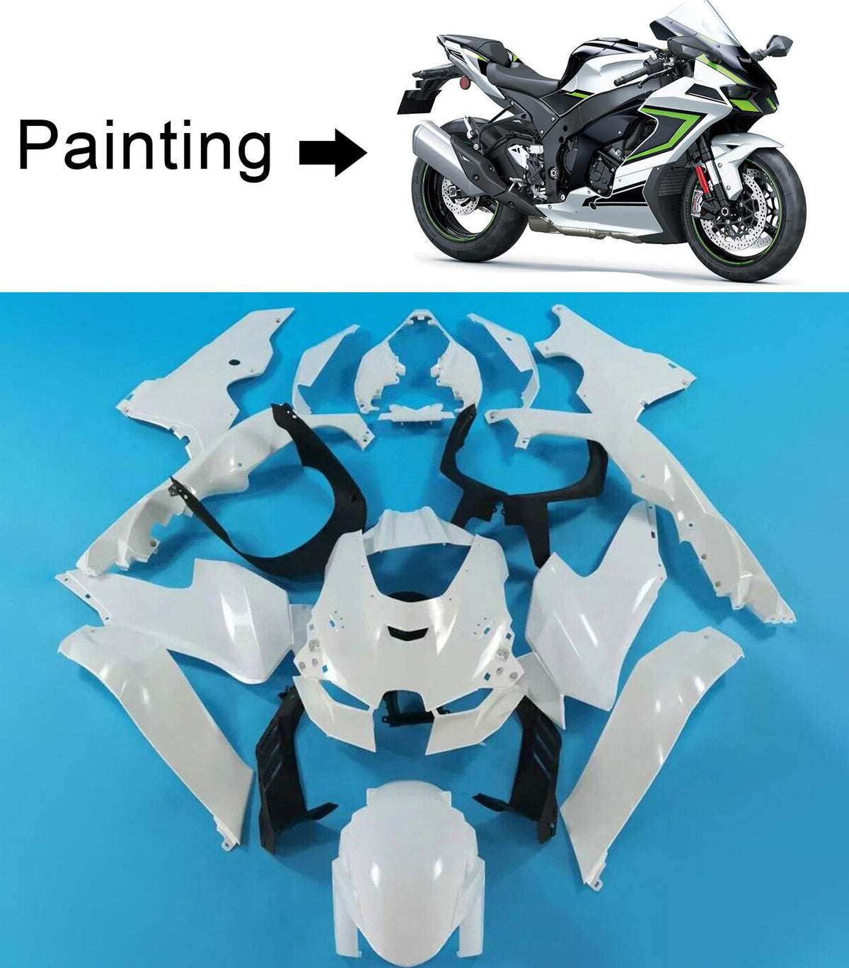 Amotopart 2021-2025 Kawasaki ZX-10R ZX-10RR White Black Gray Fairing Kit