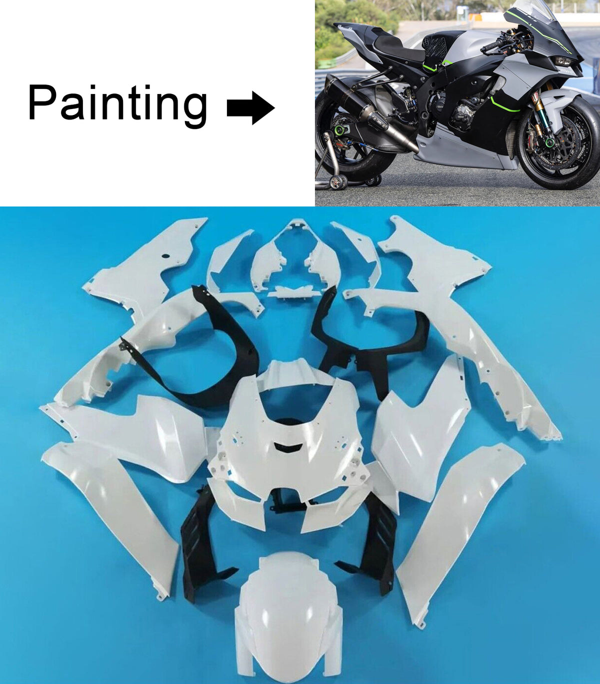 Zestaw owiewek Amotopart 2021-2025 Kawasaki ZX-10R ZX-10RR Niebieski Czarny Szary