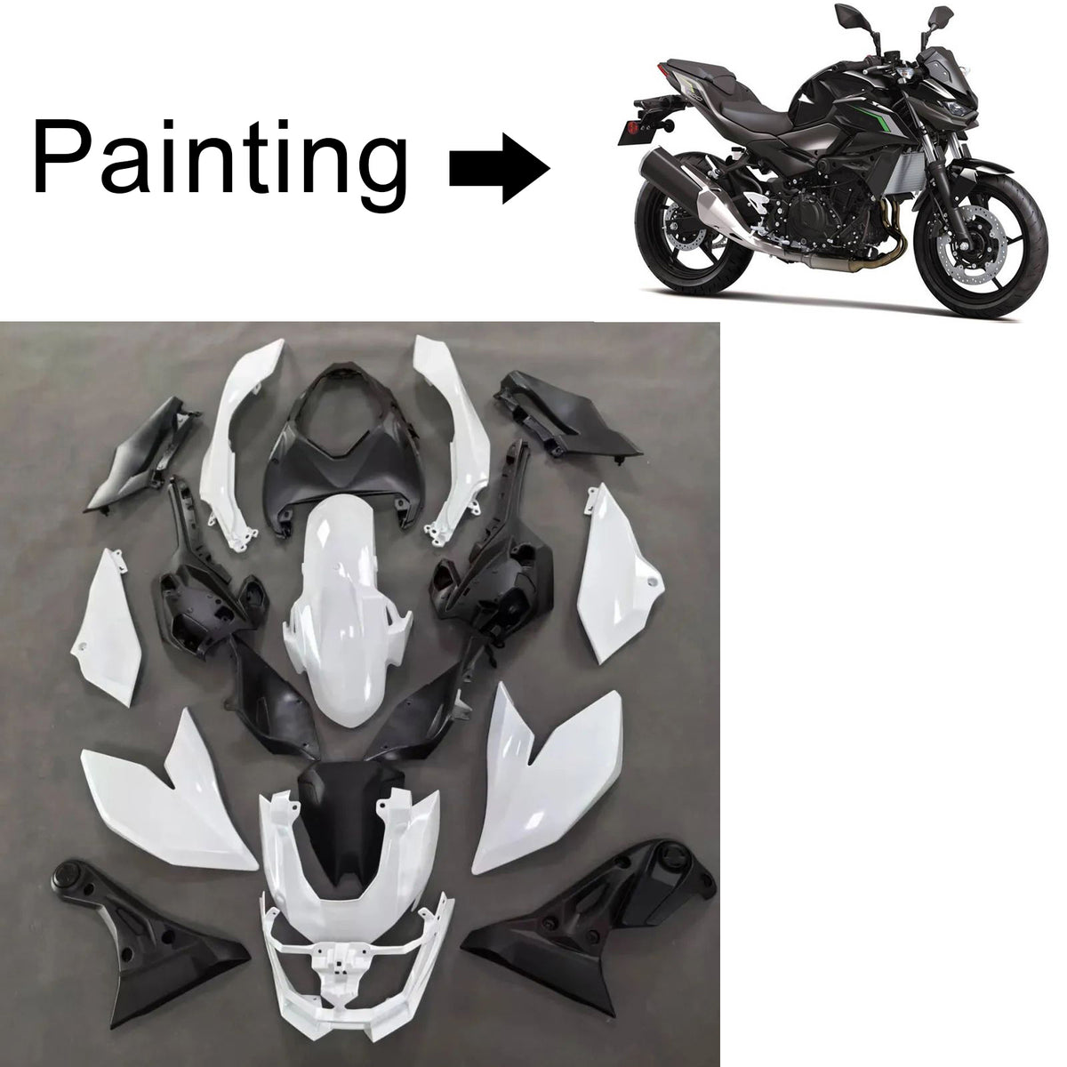 Amotopart 2025-2026 Kawasaki Z500 Black Gray Fairing Kit