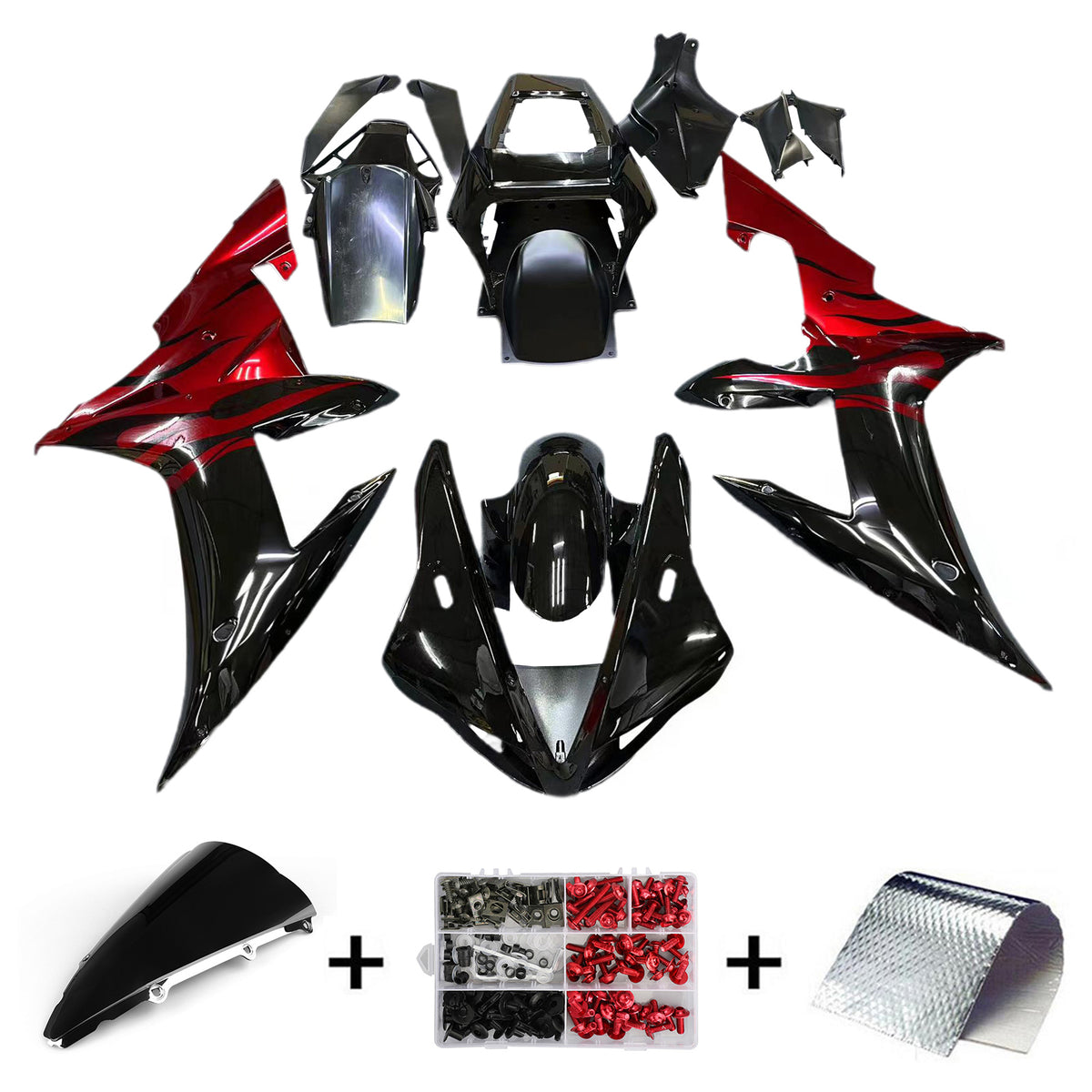 Amotopart 2002-2003 Yamaha YZF-R1 Black Red Fairing Kit