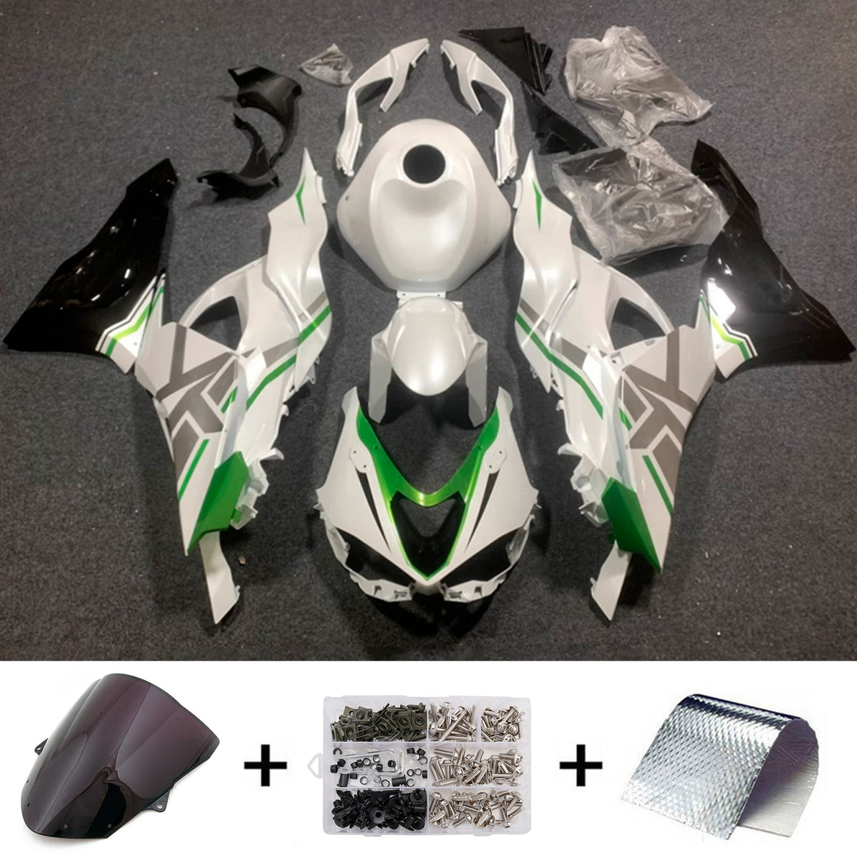 Amotopart 2024-2026 Kawasaki ZX-6R White Green Gray Black Fairing Kit