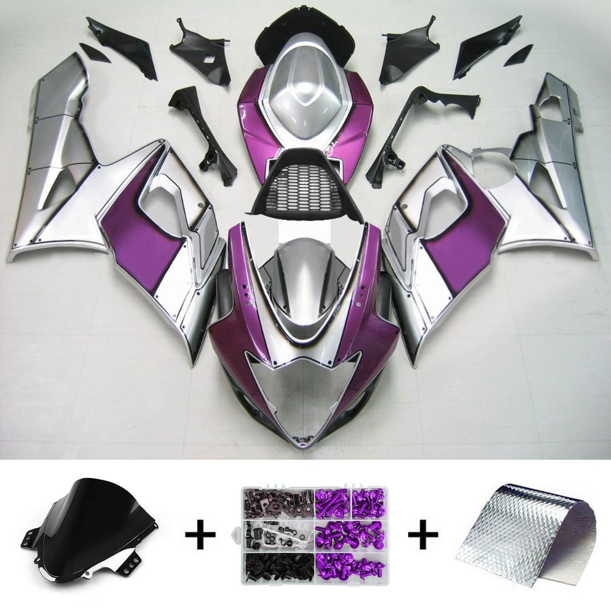 Kit de carenagem Amotopart 2005-2006 Suzuki GSX-R1000 K5 roxo cinza branco preto