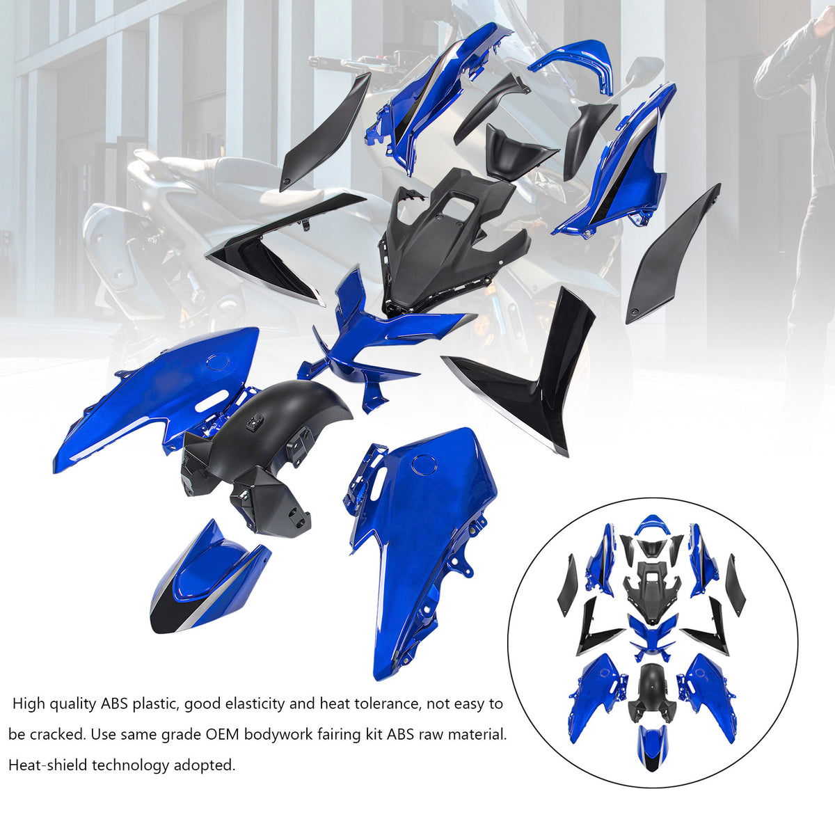 Amotopart 2022-2024 Yamaha TMAX 560 Black Blue Fairing Kit