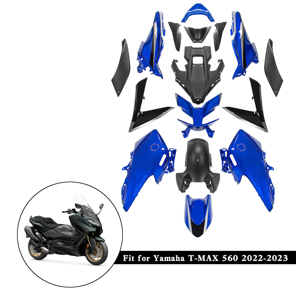 Amotopart 2022-2024 Yamaha TMAX 560 Black Blue Fairing Kit