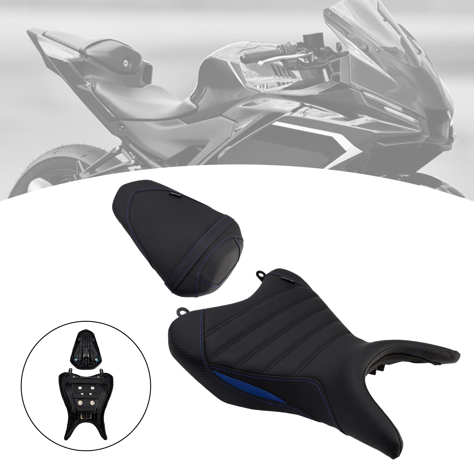 25- 25- Yamaha Yzf-R3 Mt-03 Front&Rear Raider Passenger Cushion Kit Blue