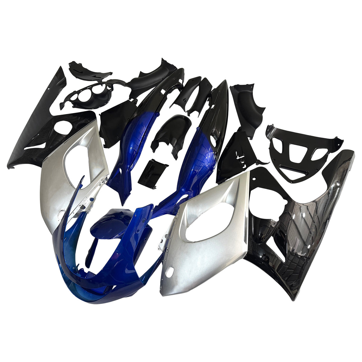 Amotopart 1996–2007 Yamaha YZF 600R Thundercat Schwarz Weiß Blau Grau Verkleidungsset