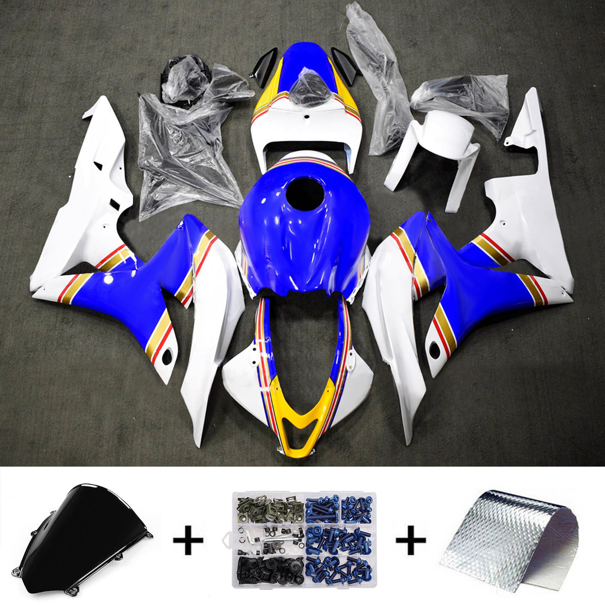 Amotopart 2007-2008 Honda CBR600RR F5 White Blue Fairing Kit