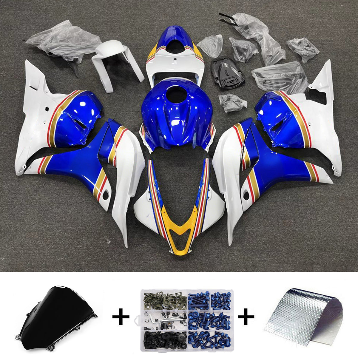 Amotopart 2009-2012 Honda CBR600RR F5 White Blue Fairing Kit