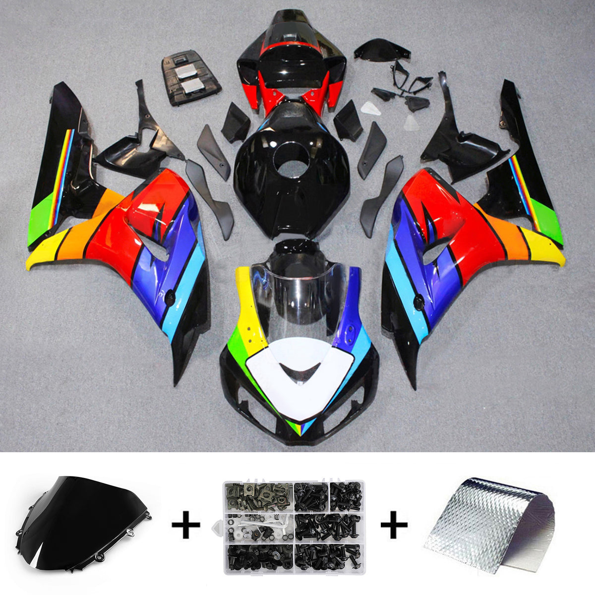 Kit de carenagem Amotopart 2006-2007 Honda CBR1000RR Black Rainbow