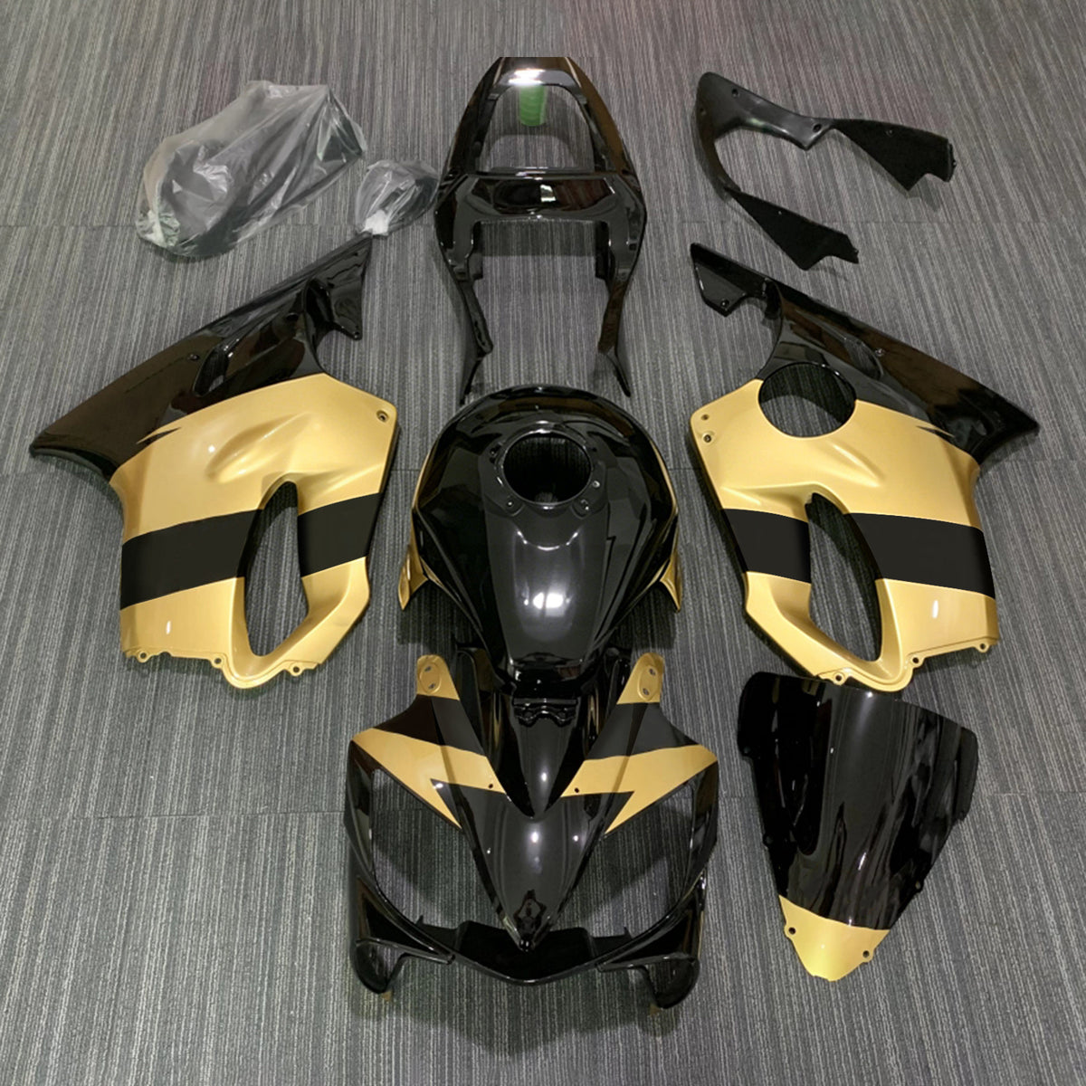 Amotopart 2001-2003 Honda CBR600 F4i Black Gold Fairing Kit