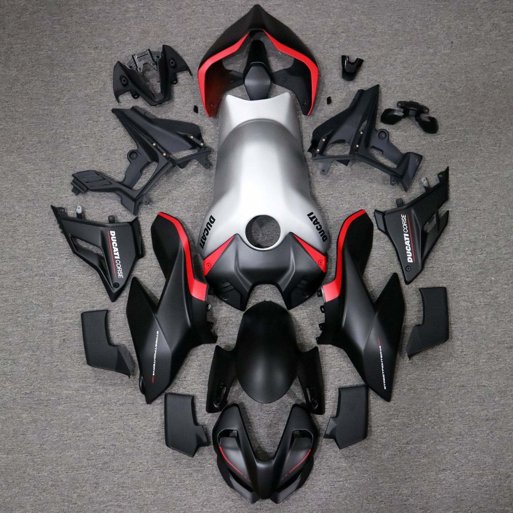 Amotopart 2020-2023 Ducati Street Fighter V4 Matte Black Silver Fairing Kit