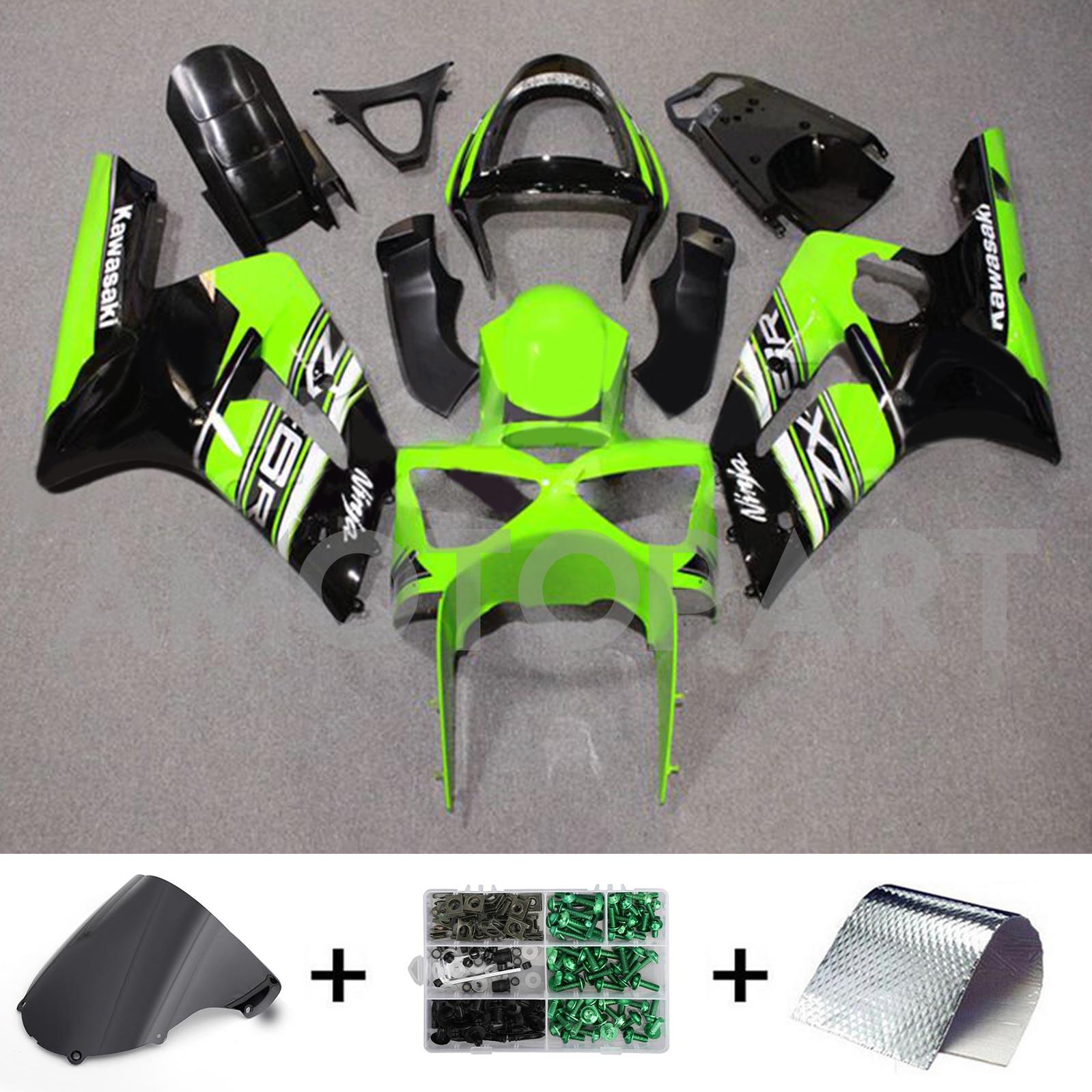 Amotopart 2003-2004 ZX6R 636 Kawasaki Green&Black Style6 Fairing Kit