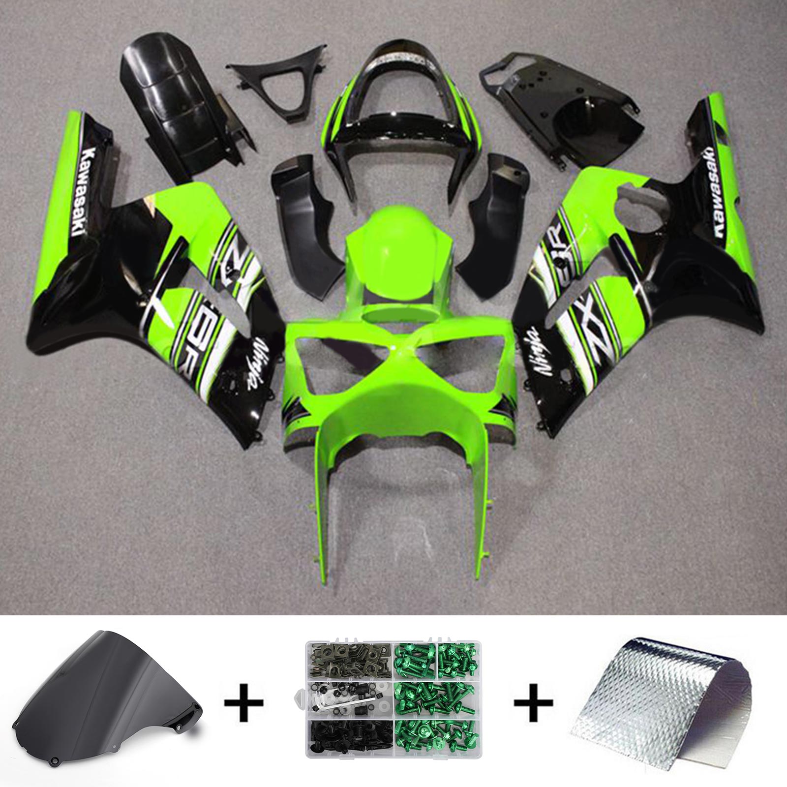 Amotopart 2003-2004 ZX6R 636 Kawasaki verde y negro estilo 6 kit de carenado