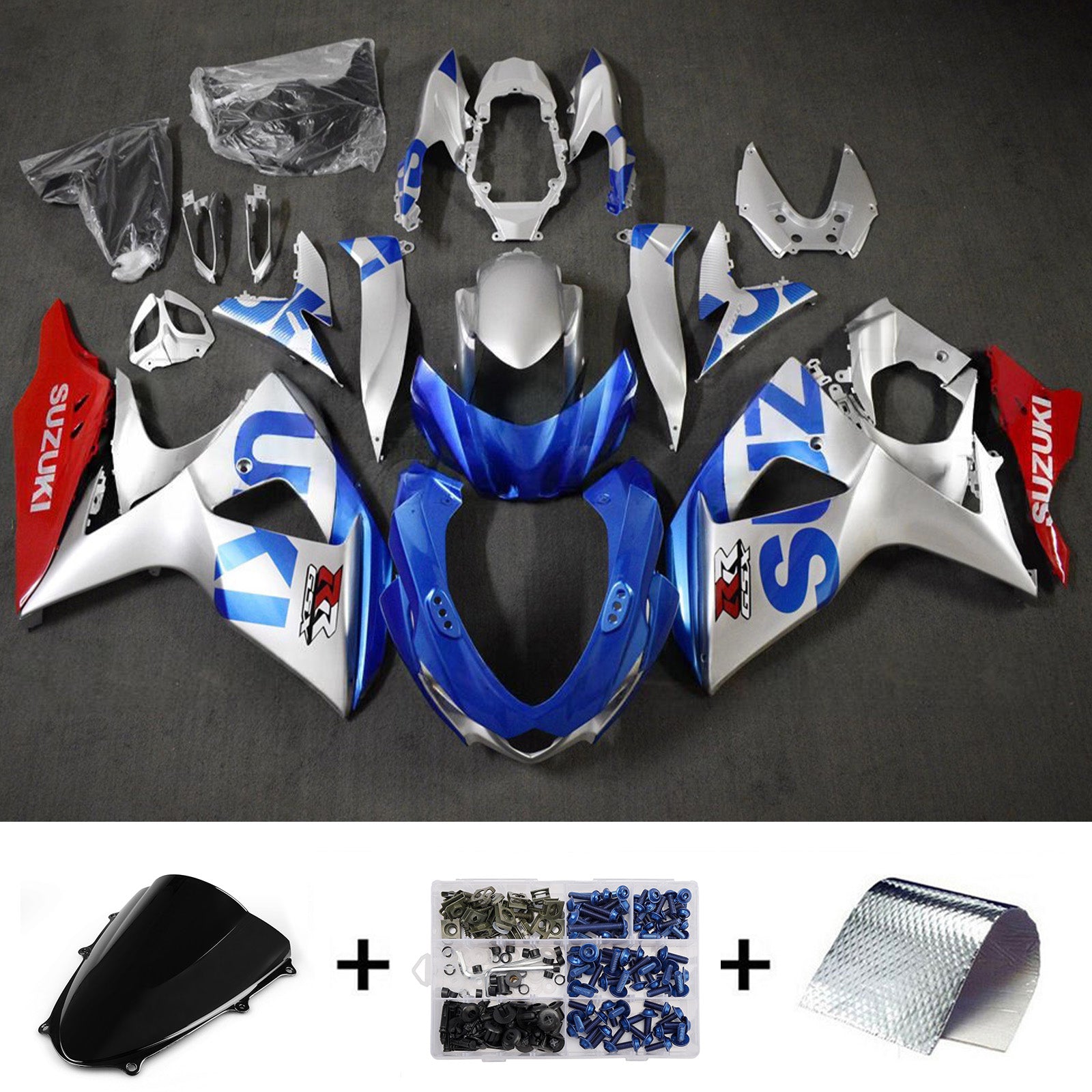 Amotopart 2009-2016 Suzuki GSXR1000 Blue Silver Red Fairing Kit