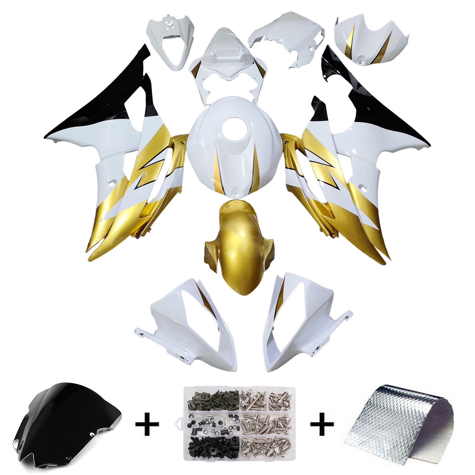 Amotopart 2008-2016 Yamaha YZF-R6 White & Gold Fairing Kit