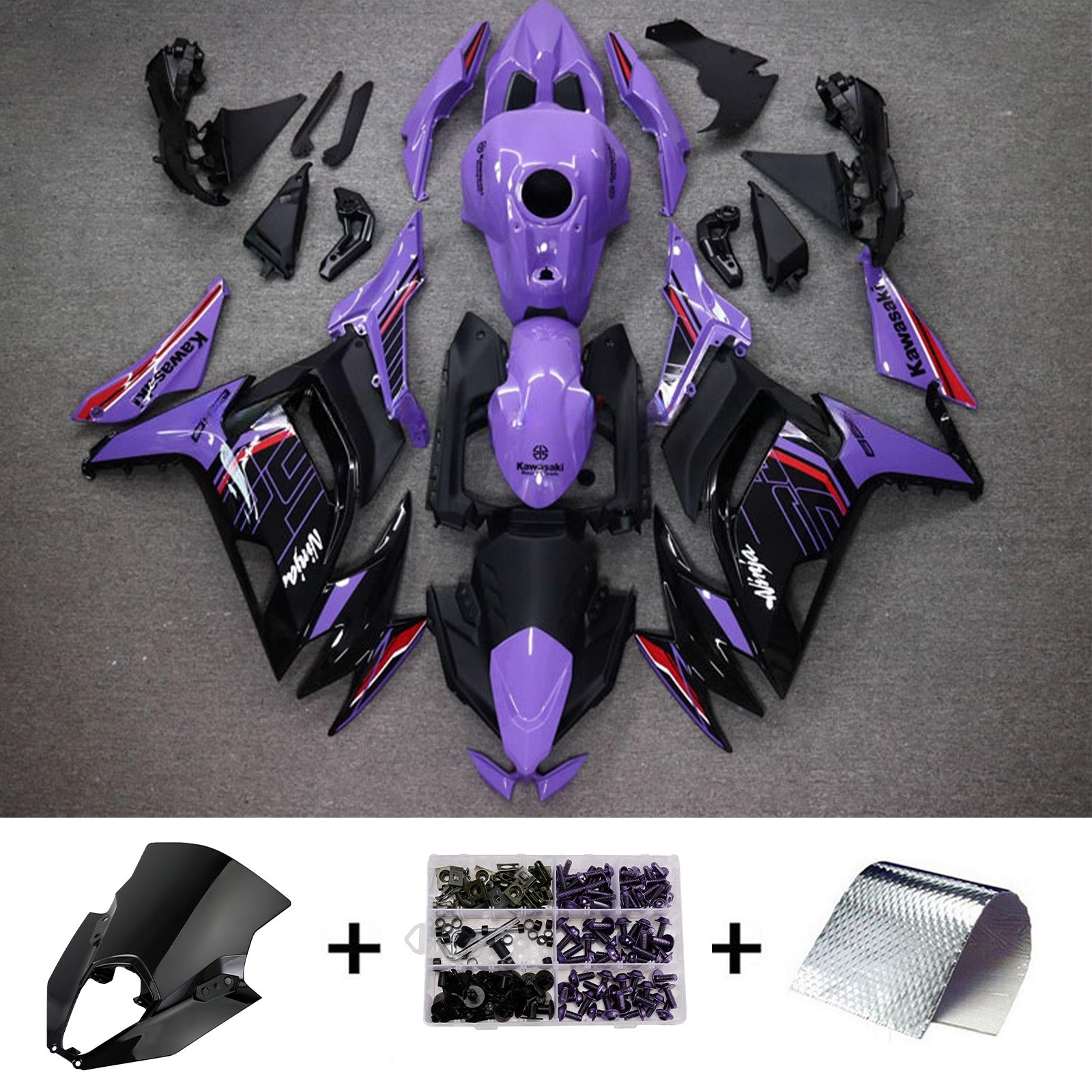 Amotopart 2020-2025 Kawasaki ER6F/Ninja650 Purple Black Fairing Kit