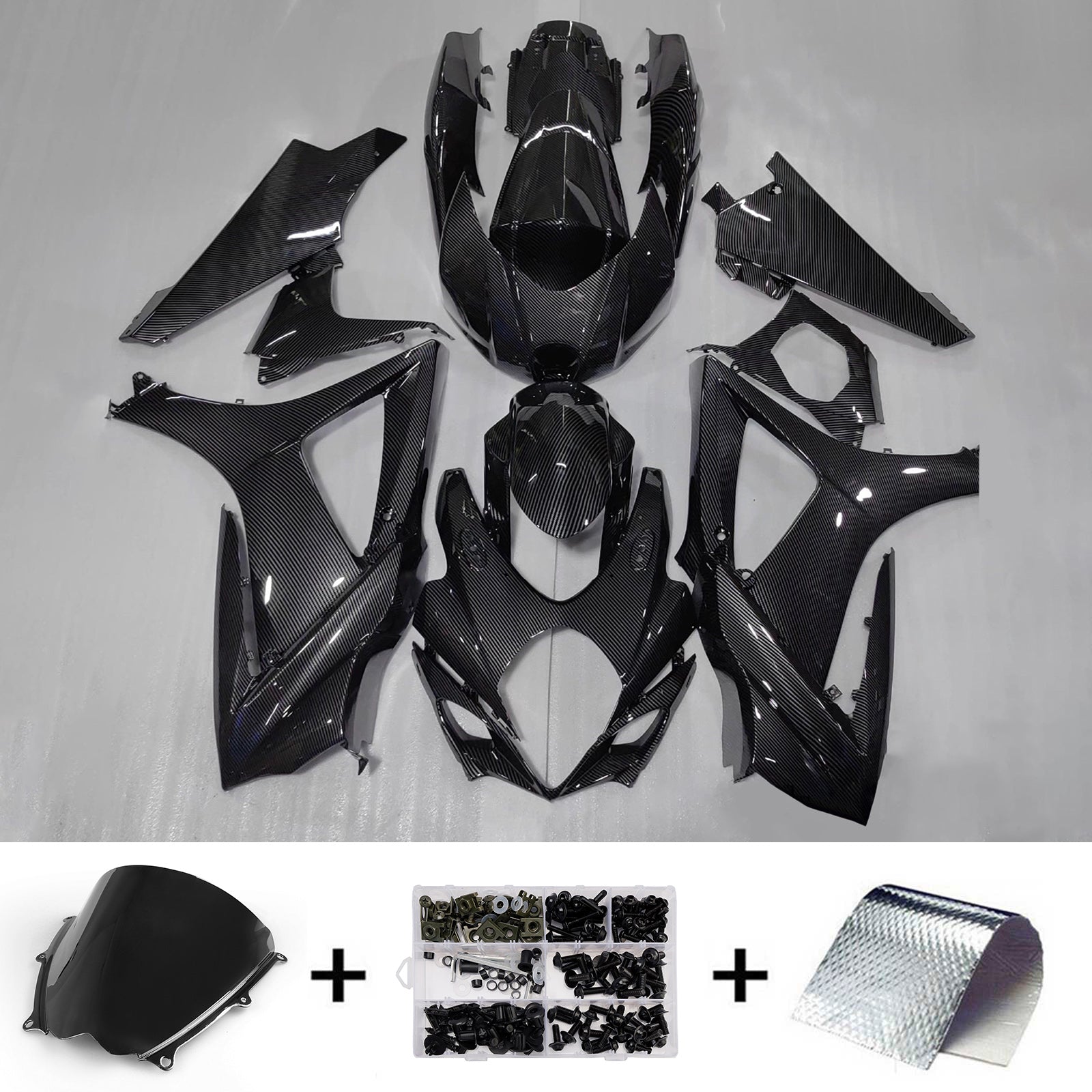 Amotopart 2007-2008 Suzuki GSXR1000 Black Carbon Fiber Pattern Fairing Kit