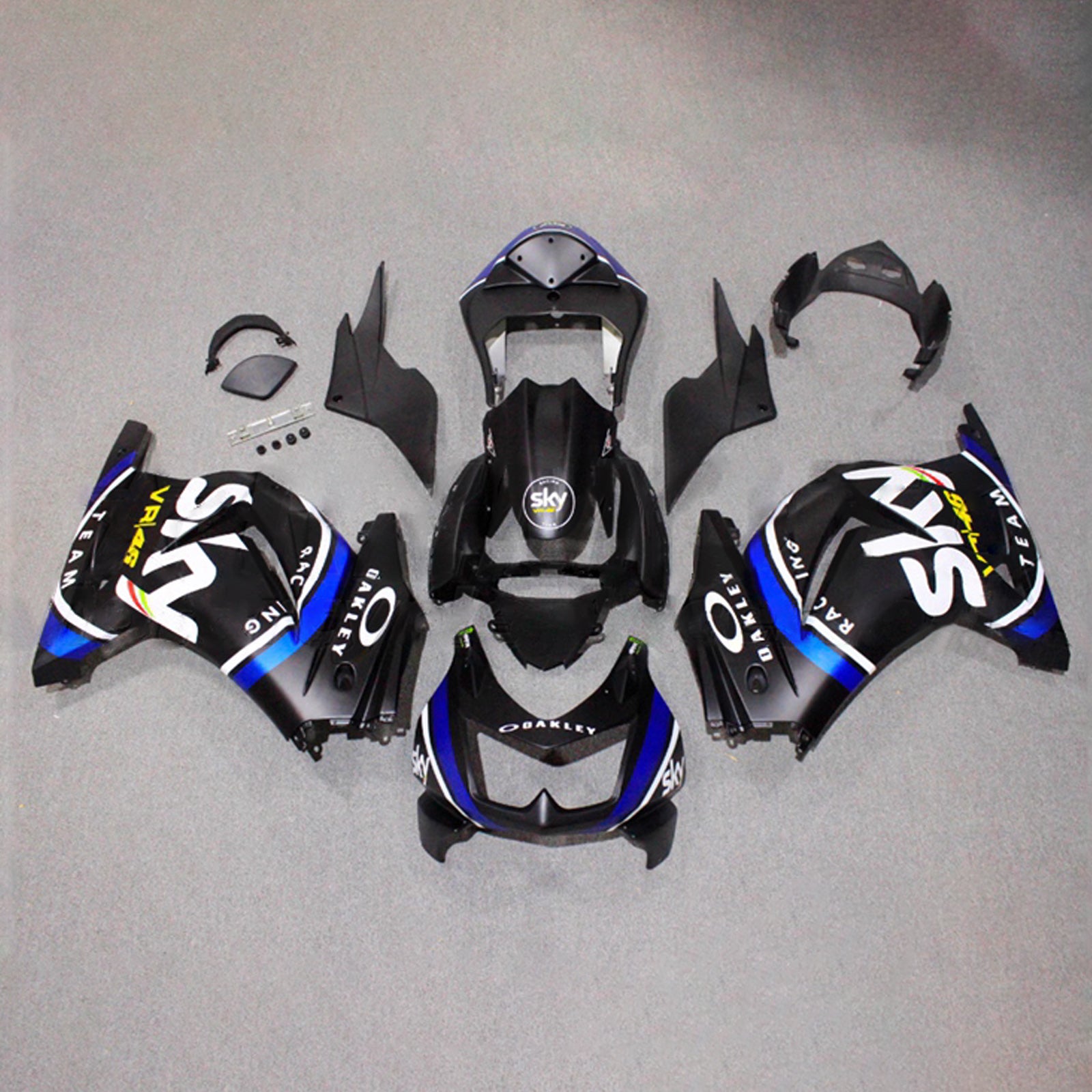 Amotopart 2008-2012 Kawasaki EX250/Ninja250R Black White Blue Fairing Kit