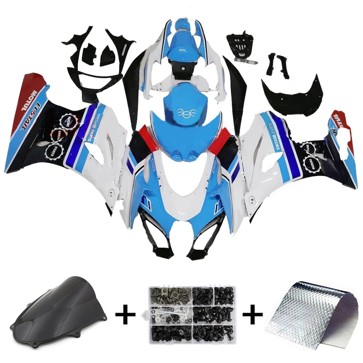 Amotopart 2017-2024 K17 GSXR1000 Suzuki Kit de carenado azul y blanco