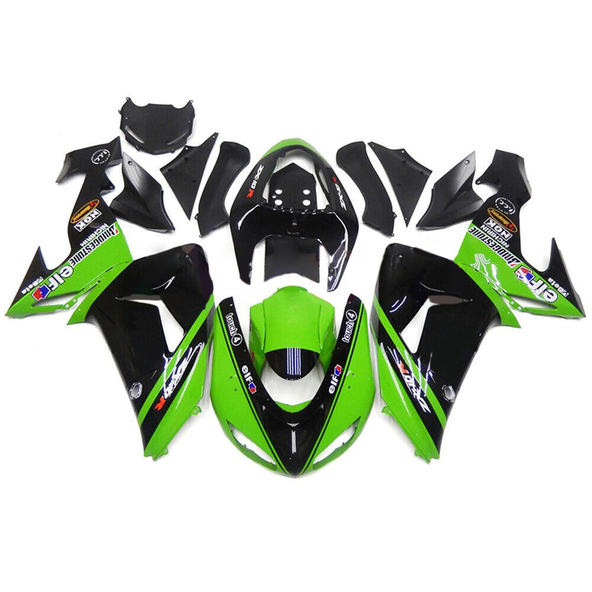 Amotopart 2006–2007 Kawasaki ZX10R Grün &amp; Schwarz Style1 Verkleidungsset