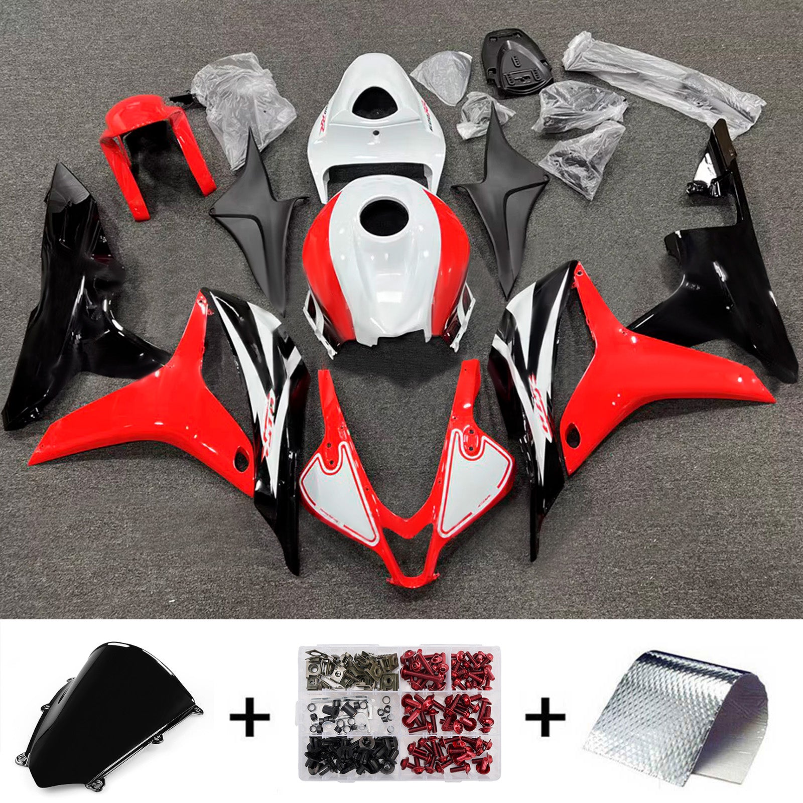 Amotopart 2007-2008 ホンダ CBR600RR レッド ブラック ホワイト フェアリングキット