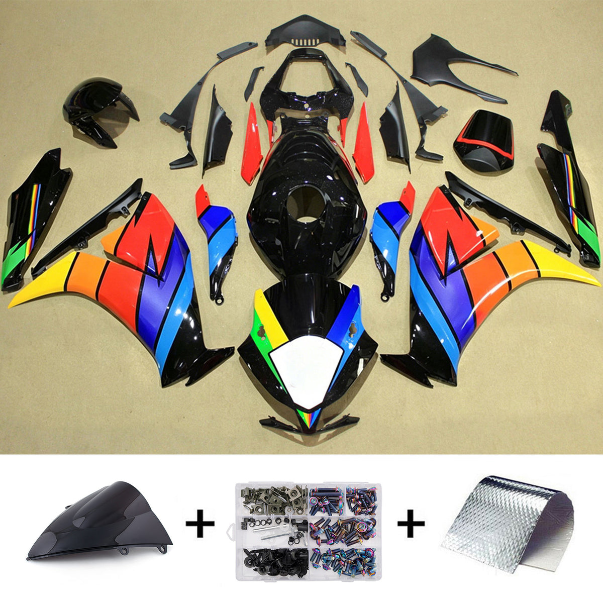 Amotopart 2012-2016 Honda CBR1000RR Rainbow Black Fairing Kit