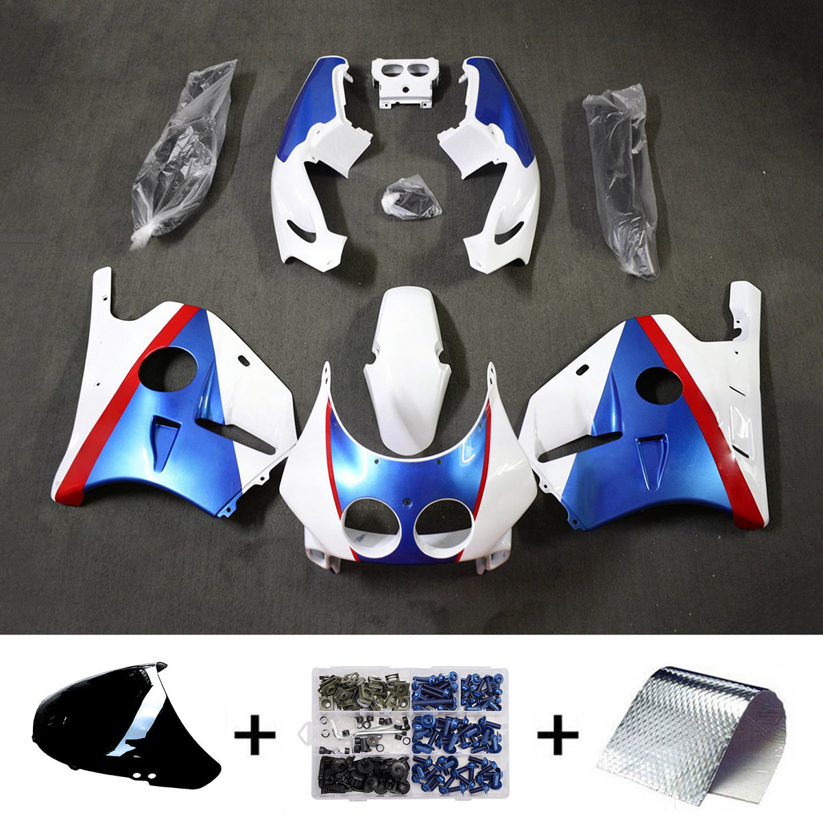 Amotopart 1990-1998 ホンダ CBR250RR MC22 ホワイト ブルー フェアリングキット