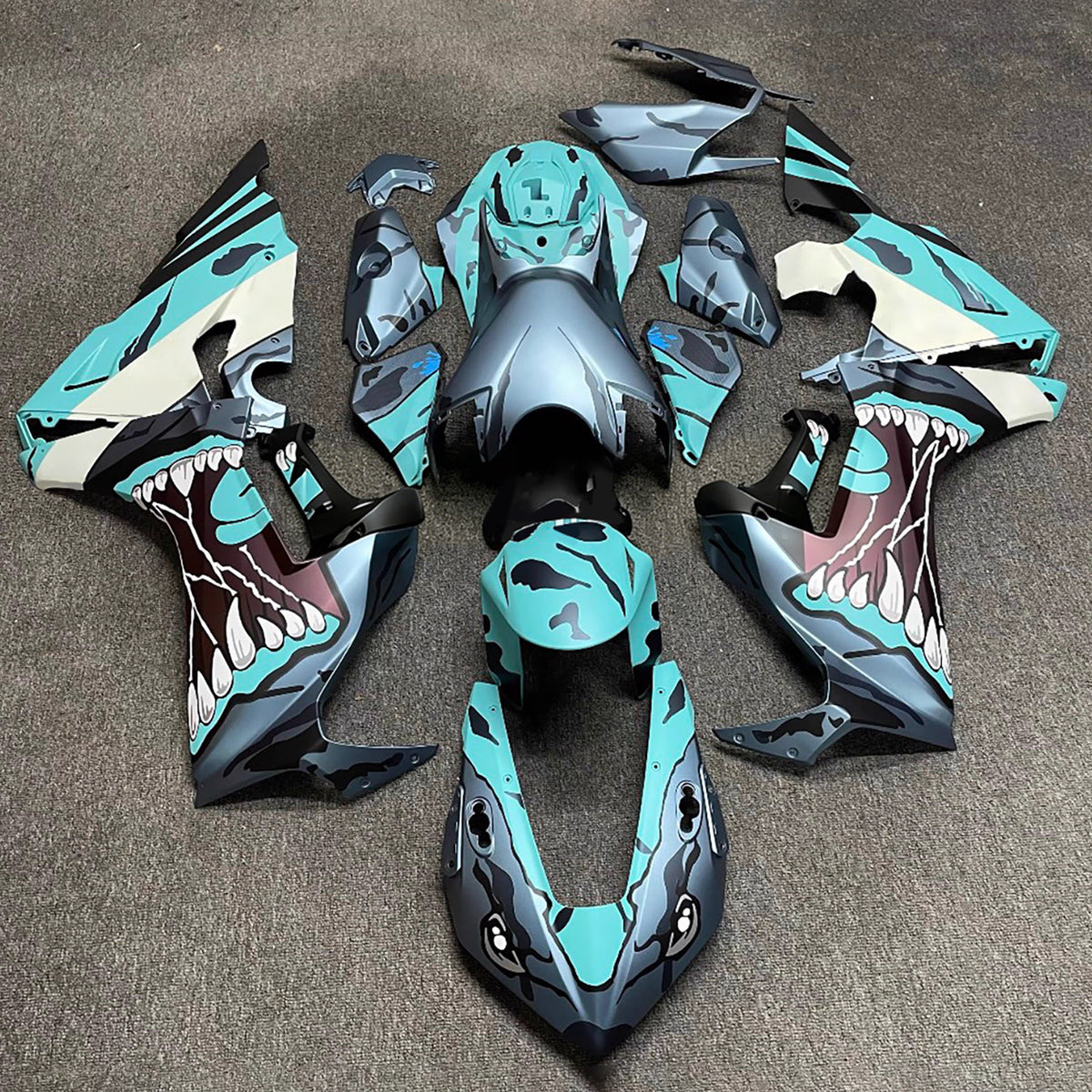 Amotopart 2017-2025 Honda CBR1000RR Matte Teal Grey Shark Mouth Fairing Kit
