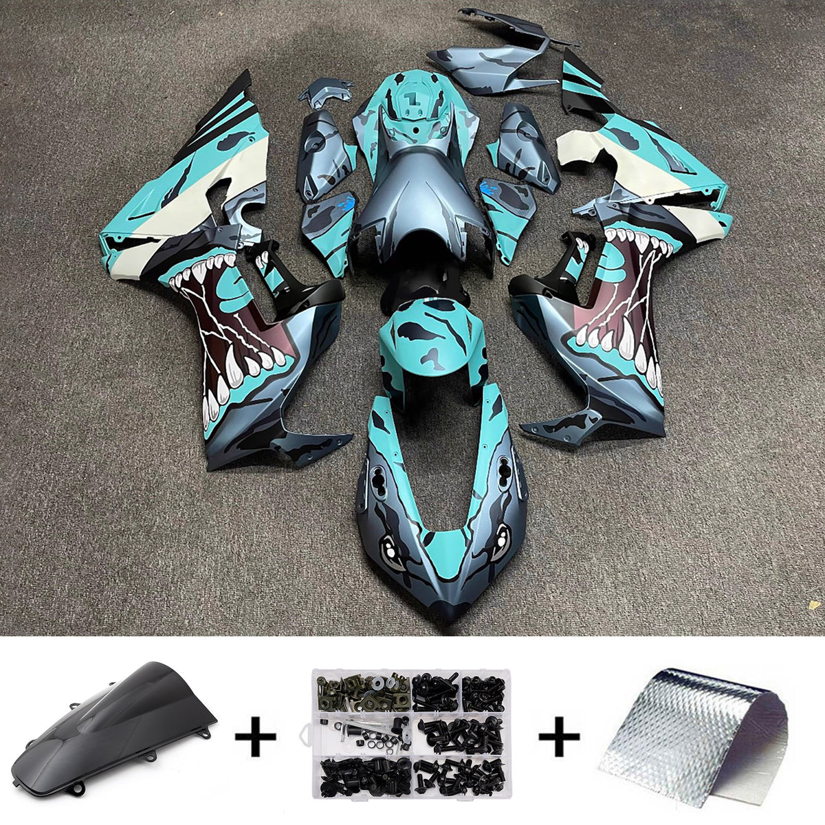 Amotopart 2017-2025 Honda CBR1000RR Matte Teal Grey Shark Mouth Fairing Kit