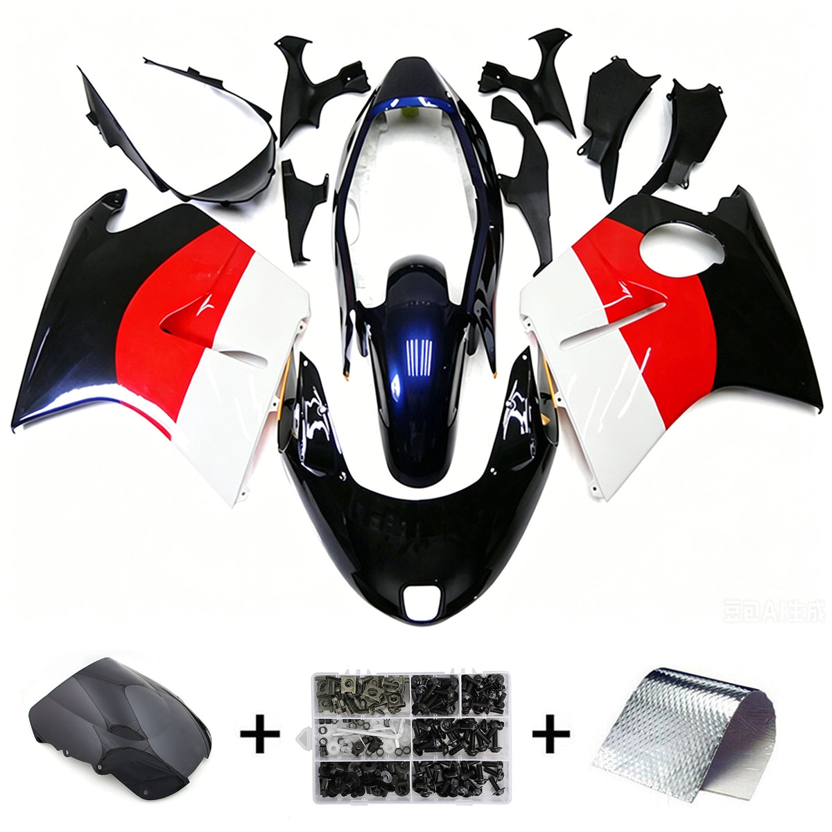 Amotopart 1996-2007 Honda CBR1100XX SuperBlackBird Black White Red Fairing Kit